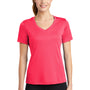 Sport-Tek Womens Competitor Moisture Wicking Short Sleeve V-Neck T-Shirt - Hot Coral Pink