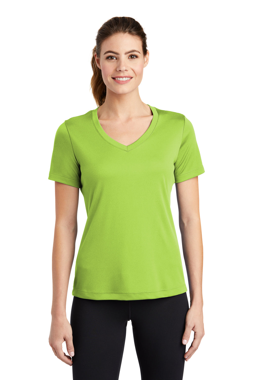 Sport-Tek LST353 Womens Competitor Moisture Wicking Short Sleeve V-Neck T-Shirt Lime Green Front