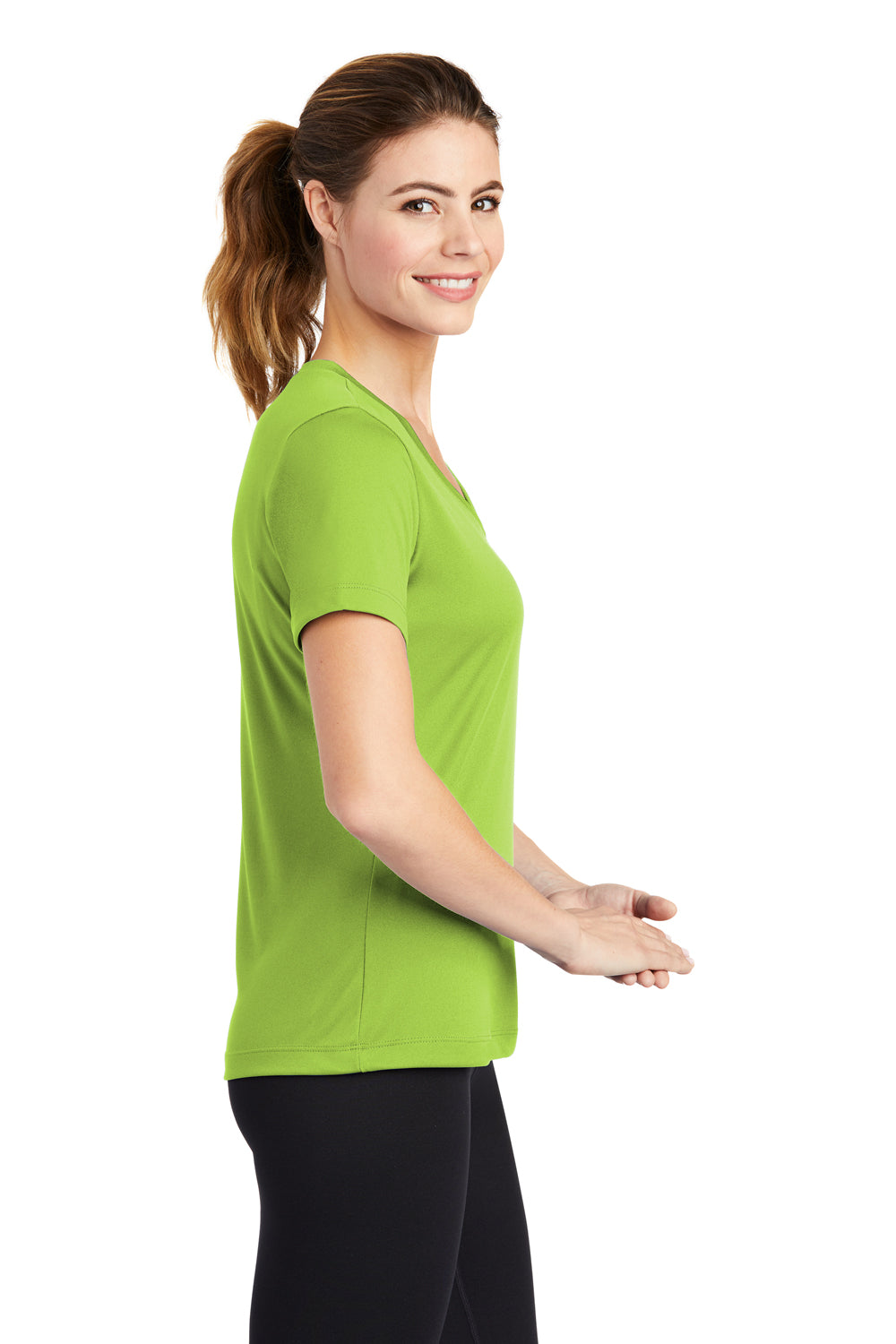 Sport-Tek LST353 Womens Competitor Moisture Wicking Short Sleeve V-Neck T-Shirt Lime Green Side
