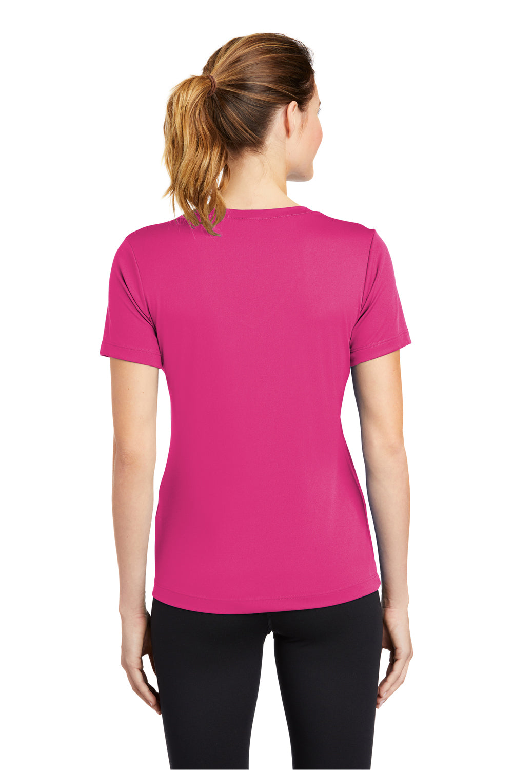 Sport-Tek LST353 Womens Competitor Moisture Wicking Short Sleeve V-Neck T-Shirt Fuchsia Pink Back