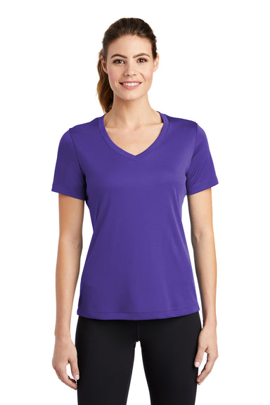 Sport-Tek LST353 Womens Competitor Moisture Wicking Short Sleeve V-Neck T-Shirt Purple Front