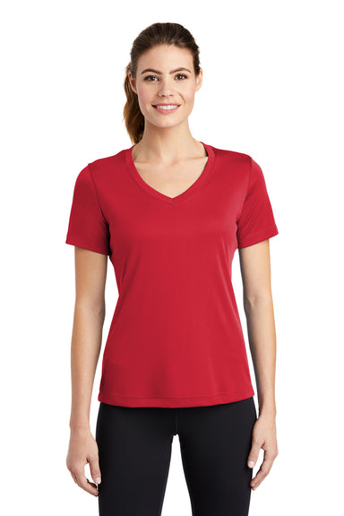 Sport-Tek LST353 Womens Competitor Moisture Wicking Short Sleeve V-Neck T-Shirt Red Front