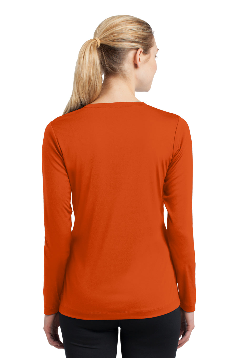 Sport-Tek LST353LS Womens Competitor Moisture Wicking Long Sleeve V-Neck T-Shirt Orange Back