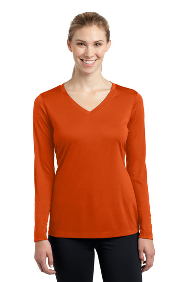 Sport-Tek LST353LS Womens Competitor Moisture Wicking Long Sleeve V-Neck T-Shirt Orange Front