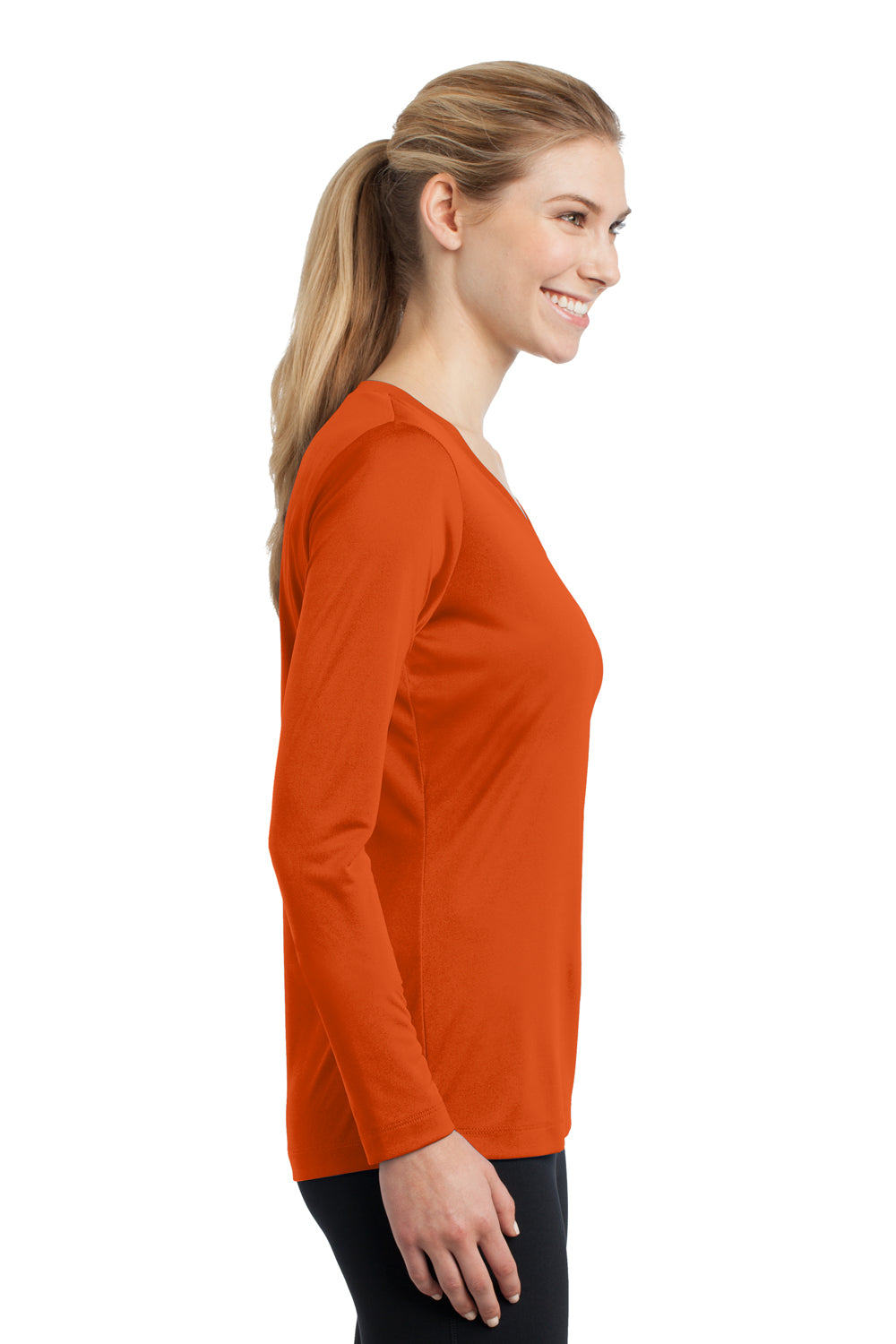 Sport-Tek LST353LS Womens Competitor Moisture Wicking Long Sleeve V-Neck T-Shirt Orange Side