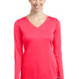 Sport-Tek Womens Competitor Moisture Wicking Long Sleeve V-Neck T-Shirt - Hot Coral Pink