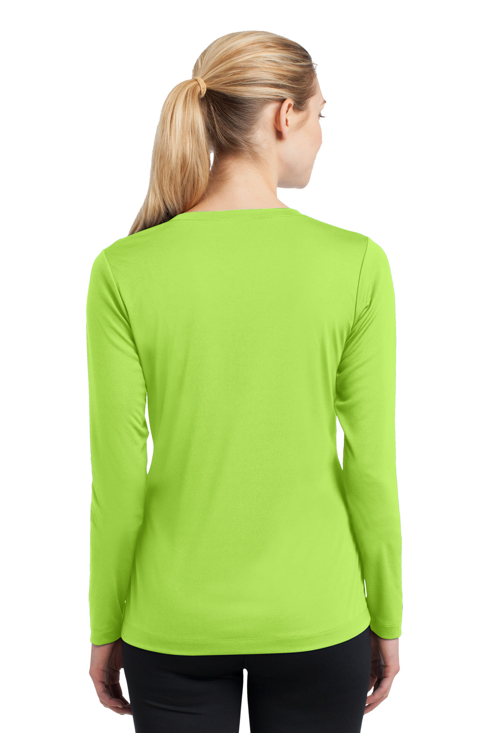 Sport-Tek LST353LS Womens Competitor Moisture Wicking Long Sleeve V-Neck T-Shirt Lime Green Back