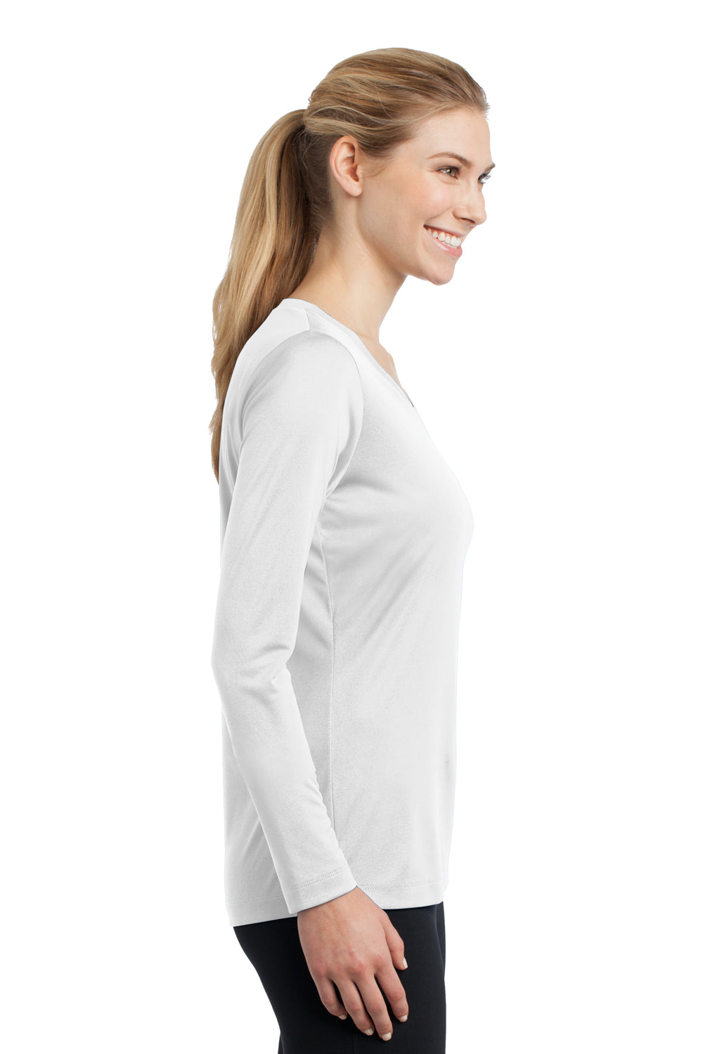 Sport-Tek LST353LS Womens Competitor Moisture Wicking Long Sleeve V-Neck T-Shirt White Side