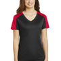 Sport-Tek Womens Competitor Moisture Wicking Short Sleeve V-Neck T-Shirt - Black/True Red - Closeout
