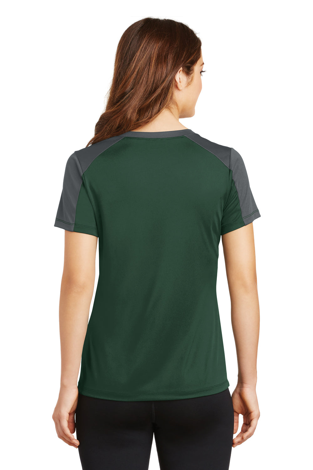 Sport-Tek LST354 Womens Competitor Moisture Wicking Short Sleeve V-Neck T-Shirt Forest Green/Grey Back