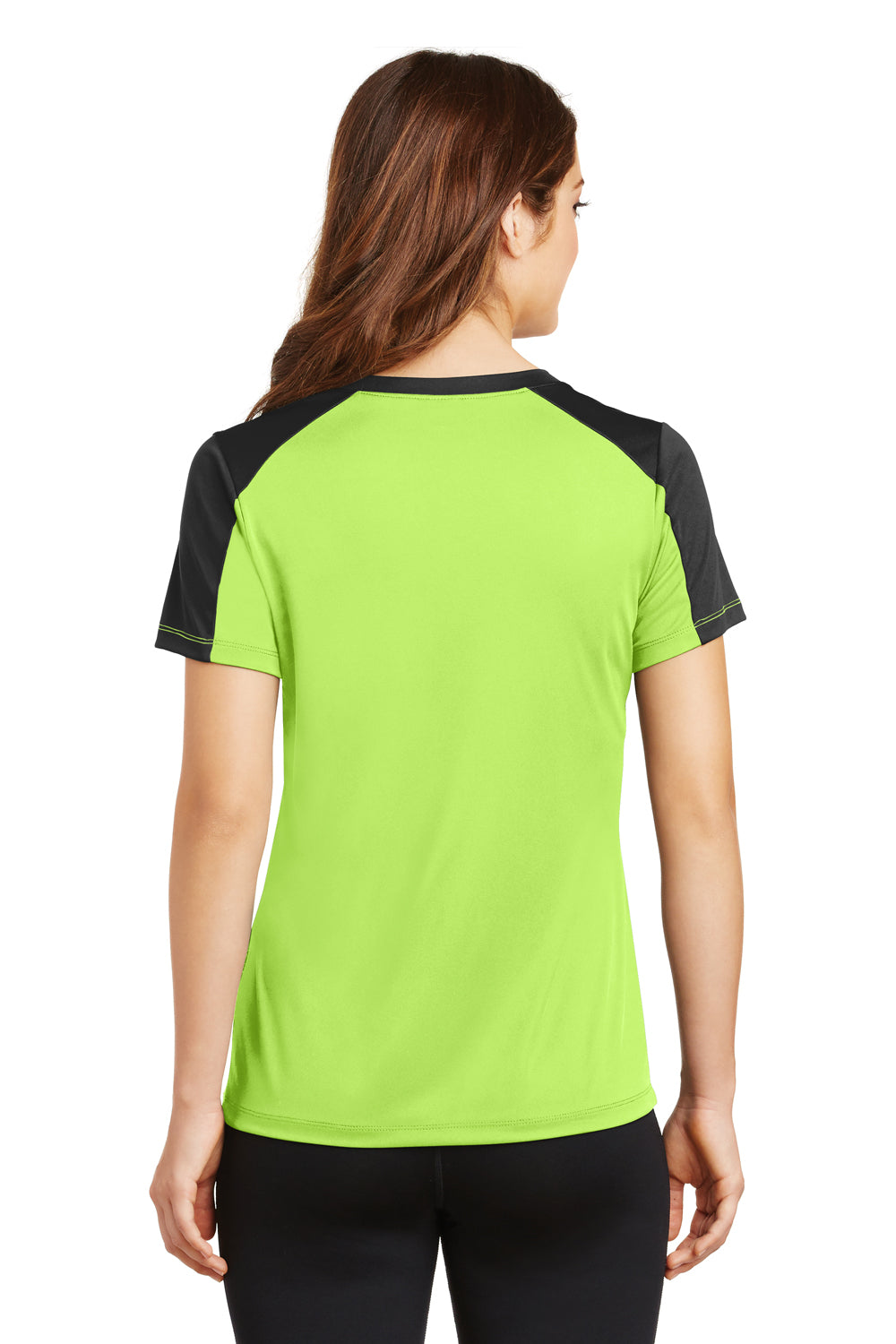 Sport-Tek LST354 Womens Competitor Moisture Wicking Short Sleeve V-Neck T-Shirt Lime Green/Black Back