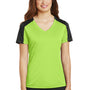 Sport-Tek Womens Competitor Moisture Wicking Short Sleeve V-Neck T-Shirt - Lime Shock Green/Black - Closeout