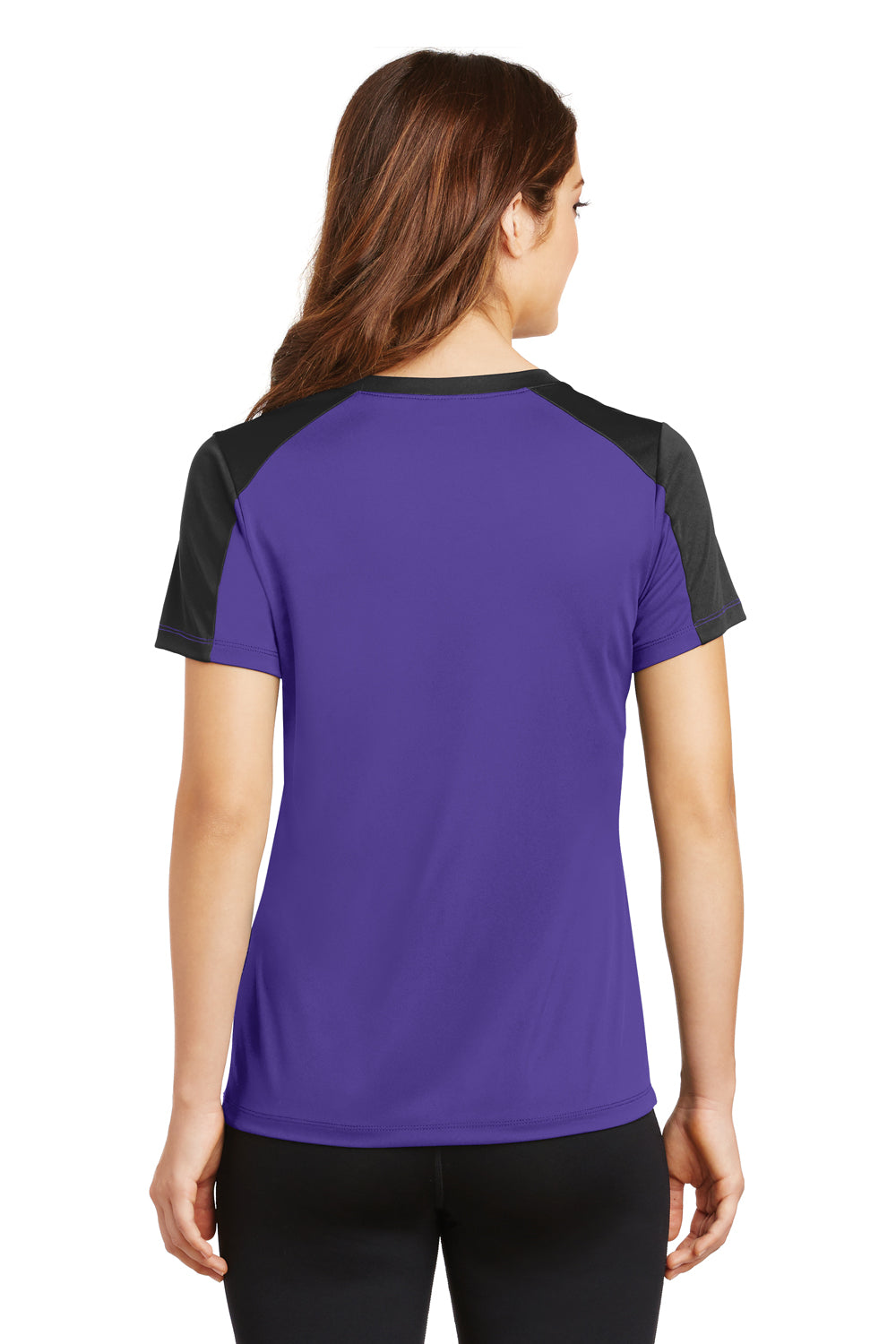 Sport-Tek LST354 Womens Competitor Moisture Wicking Short Sleeve V-Neck T-Shirt Purple/Black Back