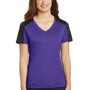 Sport-Tek Womens Competitor Moisture Wicking Short Sleeve V-Neck T-Shirt - Purple/Black - Closeout