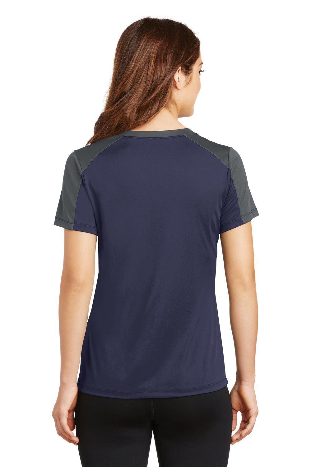 Sport-Tek LST354 Womens Competitor Moisture Wicking Short Sleeve V-Neck T-Shirt Navy Blue/Grey Back