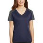 Sport-Tek Womens Competitor Moisture Wicking Short Sleeve V-Neck T-Shirt - Navy Blue/Iron Grey - Closeout