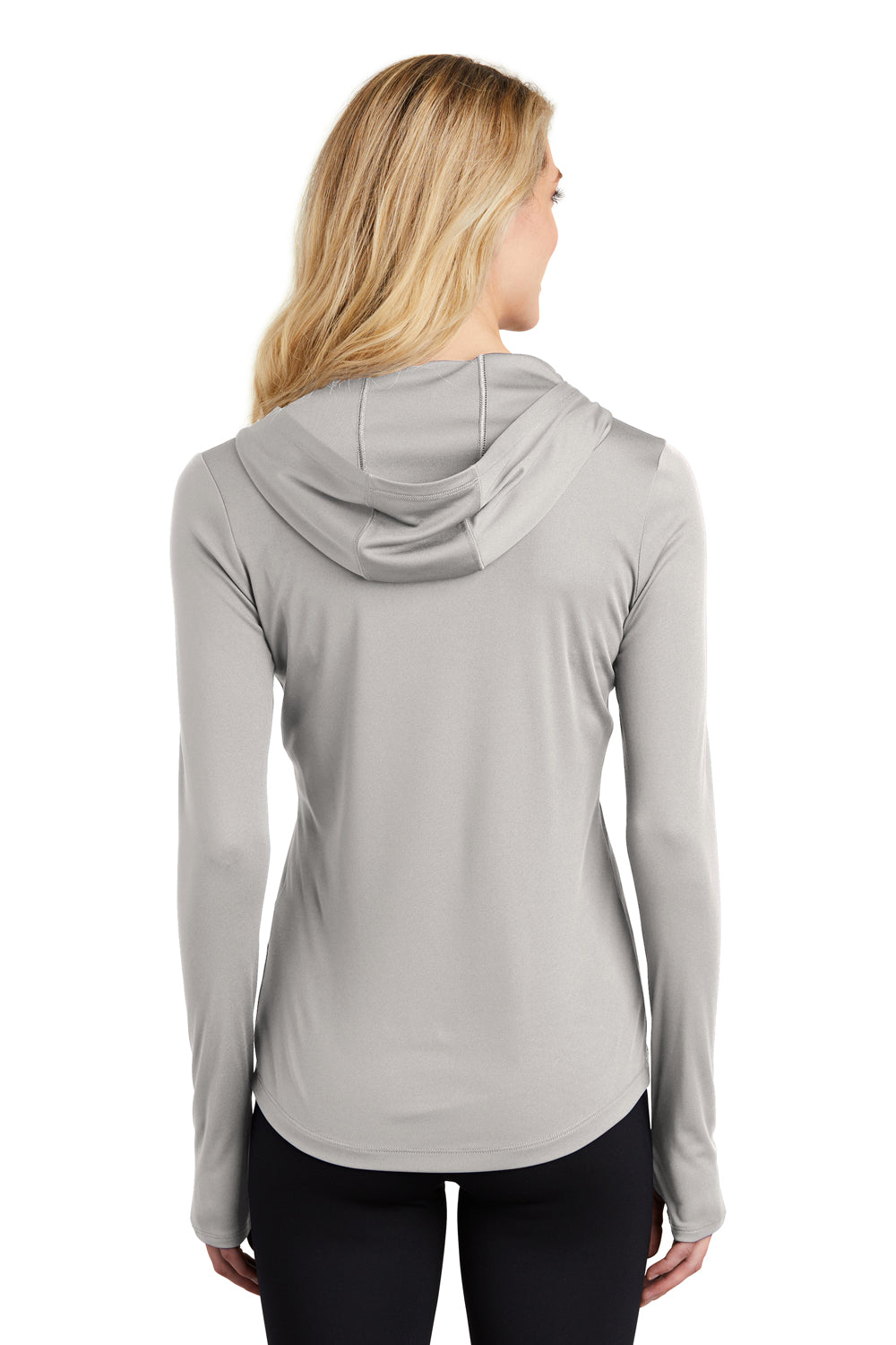 Sport-Tek LST358 Womens Competitor Moisture Wicking Long Sleeve Hooded T-Shirt Hoodie Silver Grey Back