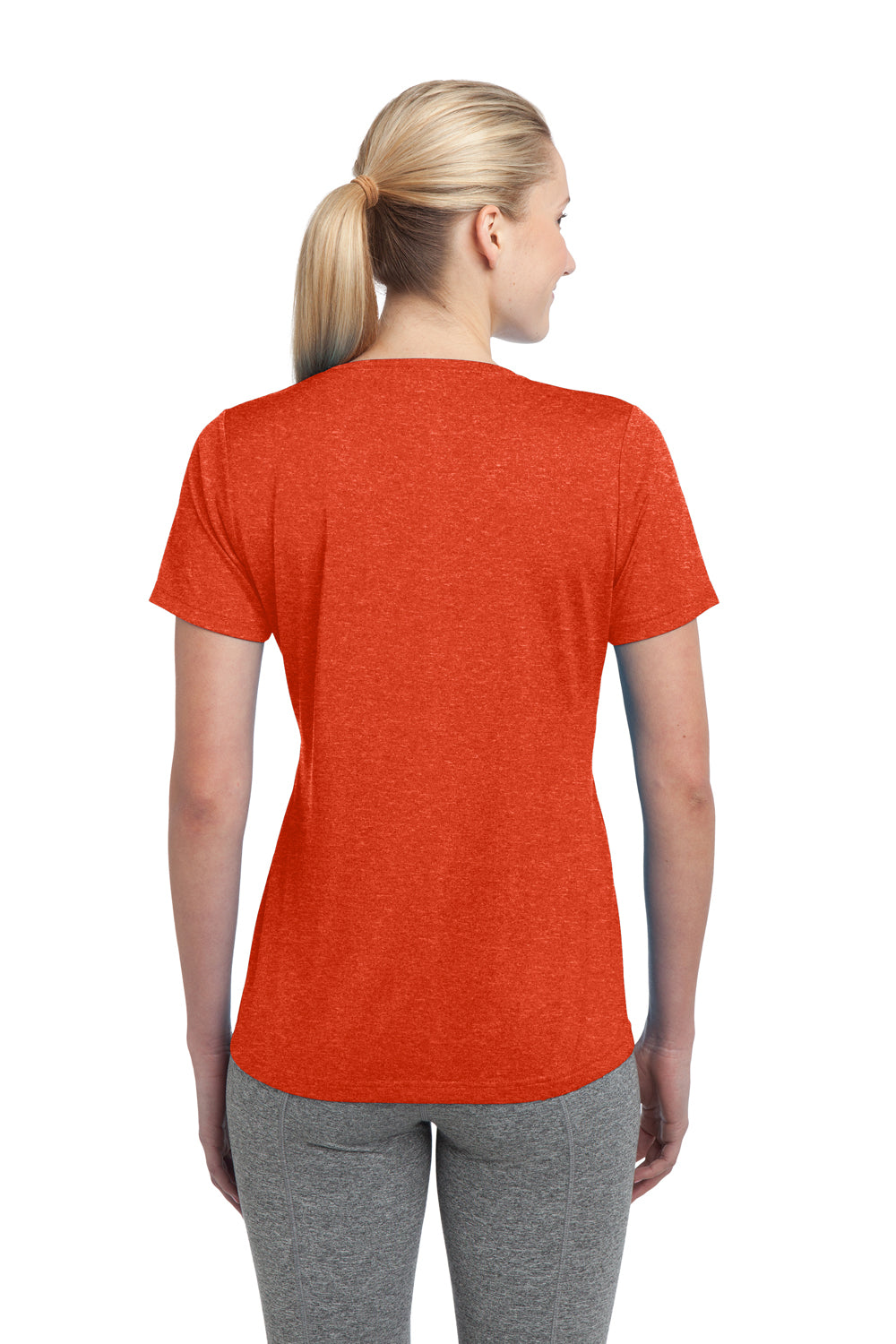 Sport-Tek LST360 Womens Contender Heather Moisture Wicking Short Sleeve Crewneck T-Shirt Orange Back