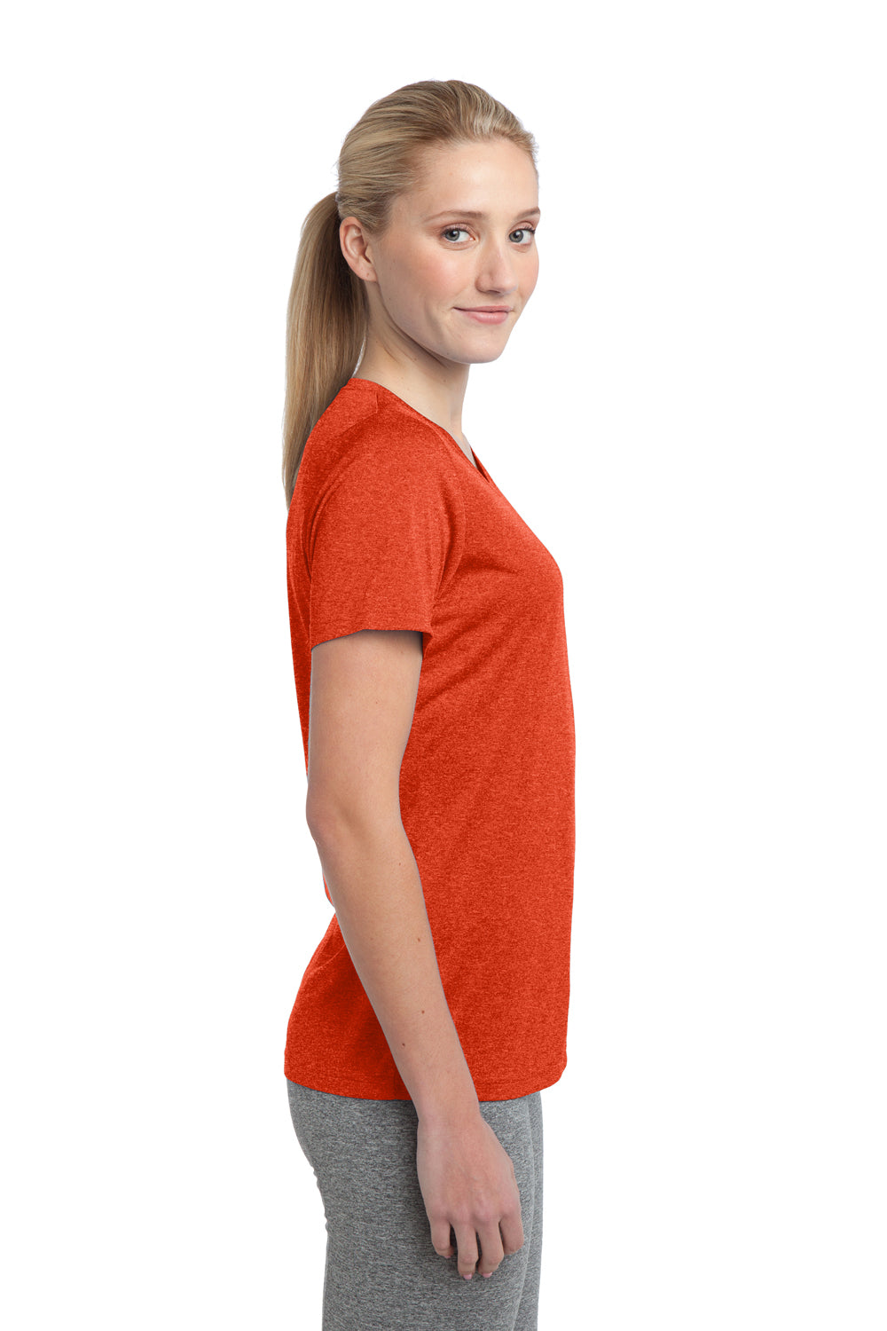 Sport-Tek LST360 Womens Contender Heather Moisture Wicking Short Sleeve Crewneck T-Shirt Orange Side