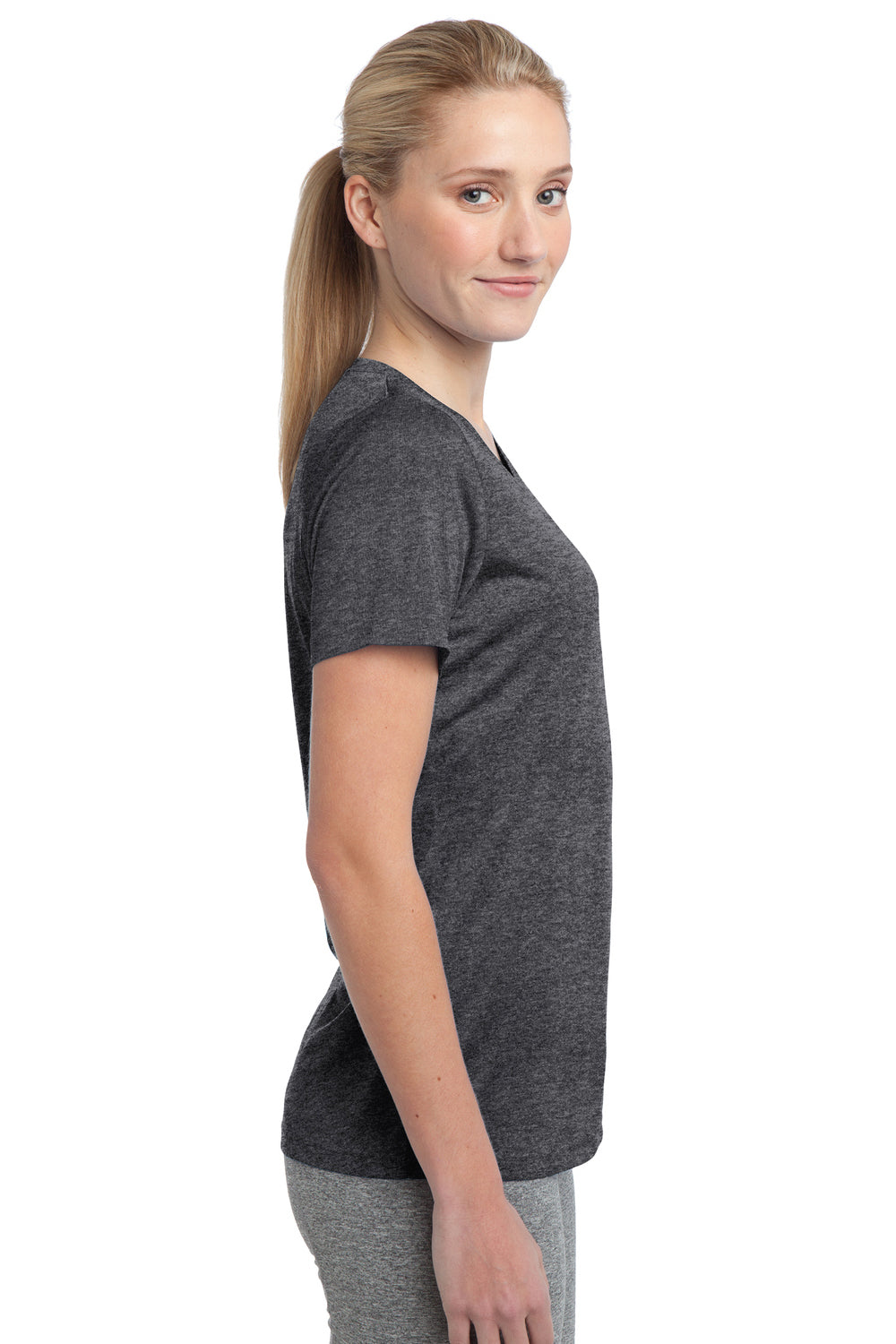 Sport-Tek LST360 Womens Contender Heather Moisture Wicking Short Sleeve Crewneck T-Shirt Graphite Grey Side