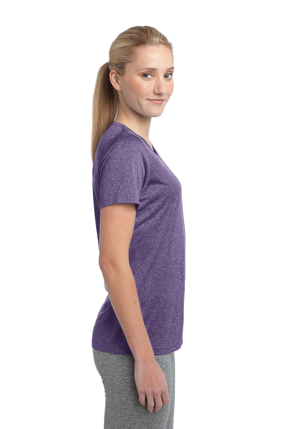 Sport-Tek LST360 Womens Contender Heather Moisture Wicking Short Sleeve Crewneck T-Shirt Purple Side