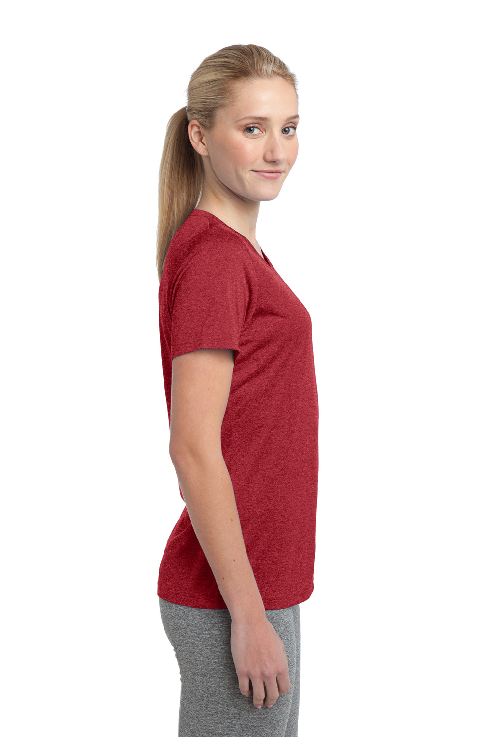 Sport-Tek LST360 Womens Contender Heather Moisture Wicking Short Sleeve Crewneck T-Shirt Red Side
