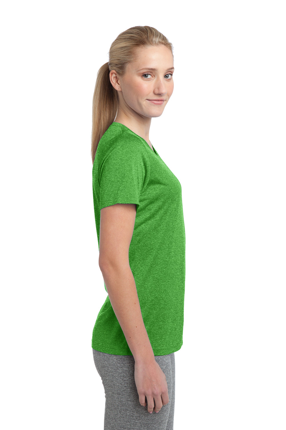 Sport-Tek LST360 Womens Contender Heather Moisture Wicking Short Sleeve Crewneck T-Shirt Turf Green Side