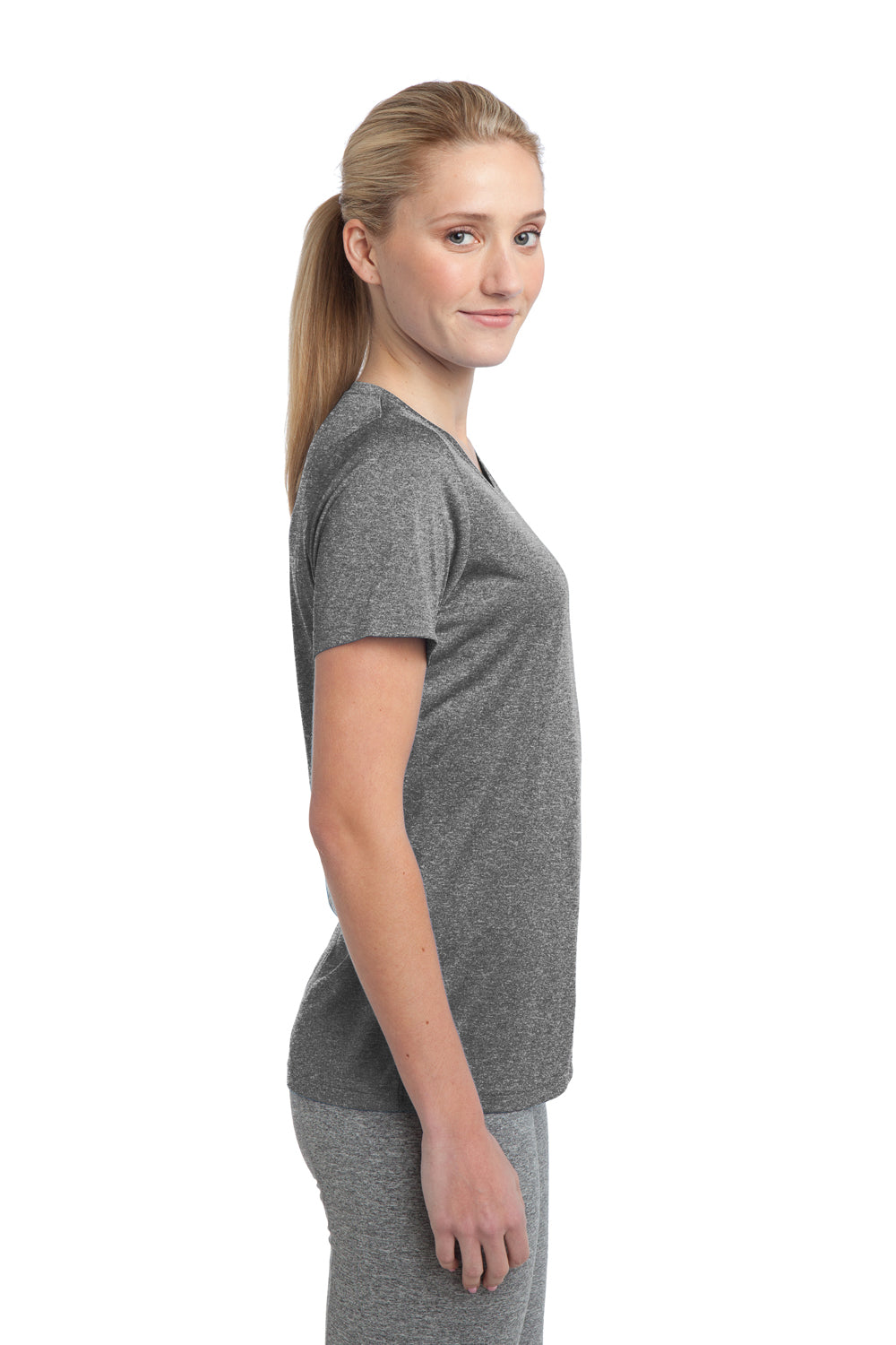 Sport-Tek LST360 Womens Contender Heather Moisture Wicking Short Sleeve Crewneck T-Shirt Vintage Grey Side