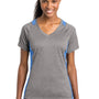 Sport-Tek Womens Contender Heather Moisture Wicking Short Sleeve V-Neck T-Shirt - Heather Vintage Grey/Carolina Blue - Closeout