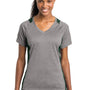 Sport-Tek Womens Contender Heather Moisture Wicking Short Sleeve V-Neck T-Shirt - Heather Vintage Grey/Forest Green - Closeout