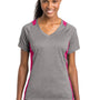 Sport-Tek Womens Contender Heather Moisture Wicking Short Sleeve V-Neck T-Shirt - Heather Vintage Grey/Raspberry Pink - Closeout