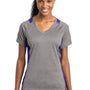 Sport-Tek Womens Contender Heather Moisture Wicking Short Sleeve V-Neck T-Shirt - Heather Vintage Grey/Purple