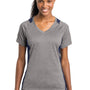 Sport-Tek Womens Contender Heather Moisture Wicking Short Sleeve V-Neck T-Shirt - Heather Vintage Grey/True Navy Blue