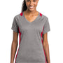 Sport-Tek Womens Contender Heather Moisture Wicking Short Sleeve V-Neck T-Shirt - Heather Vintage Grey/True Red
