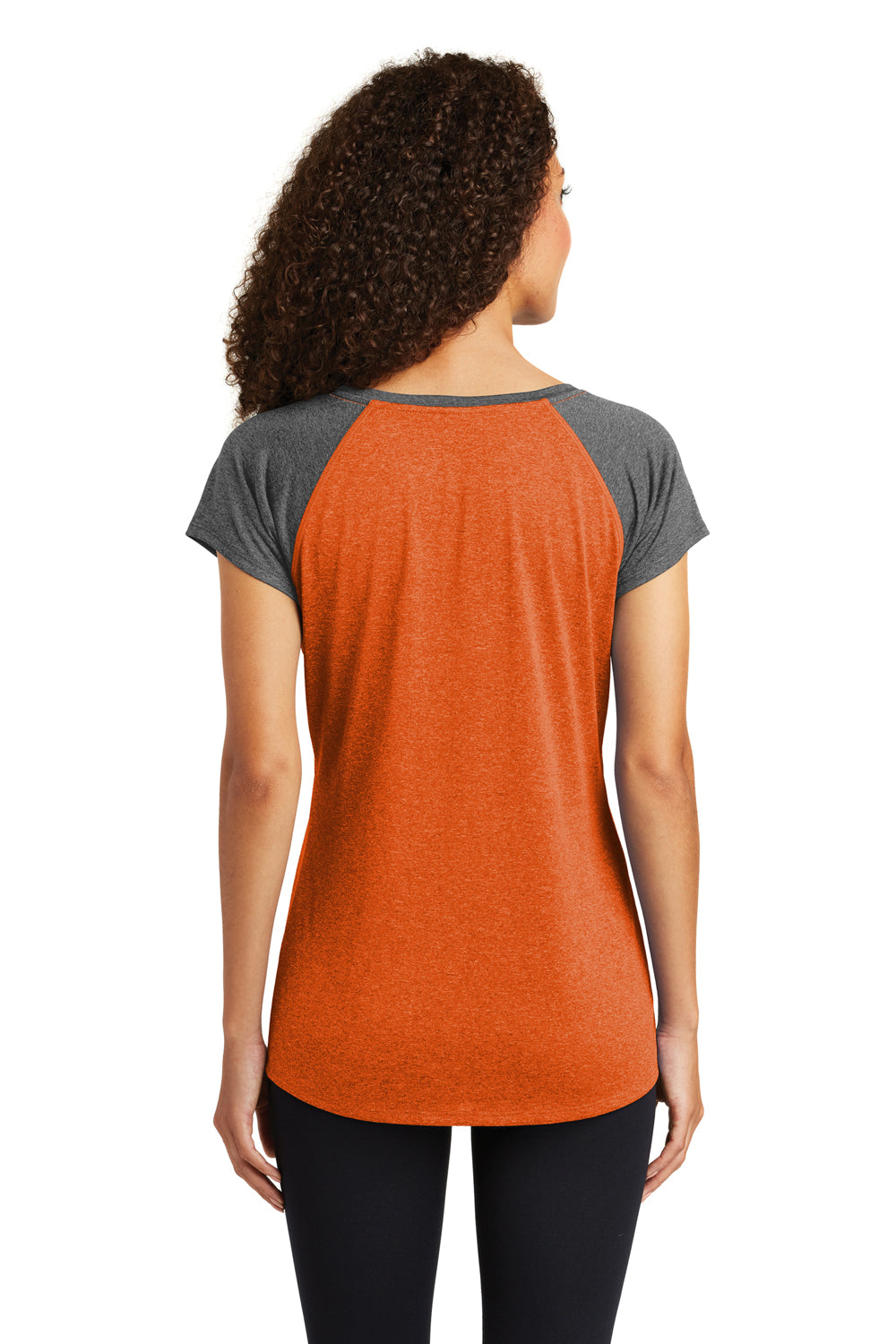 Sport-Tek LST362 Womens Contender Heather Moisture Wicking Short Sleeve Wide Neck T-Shirt Orange/Graphite Grey Back