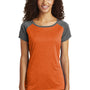 Sport-Tek Womens Contender Heather Moisture Wicking Short Sleeve Wide Neck T-Shirt - Heather Deep Orange/Heather Graphite Grey - Closeout
