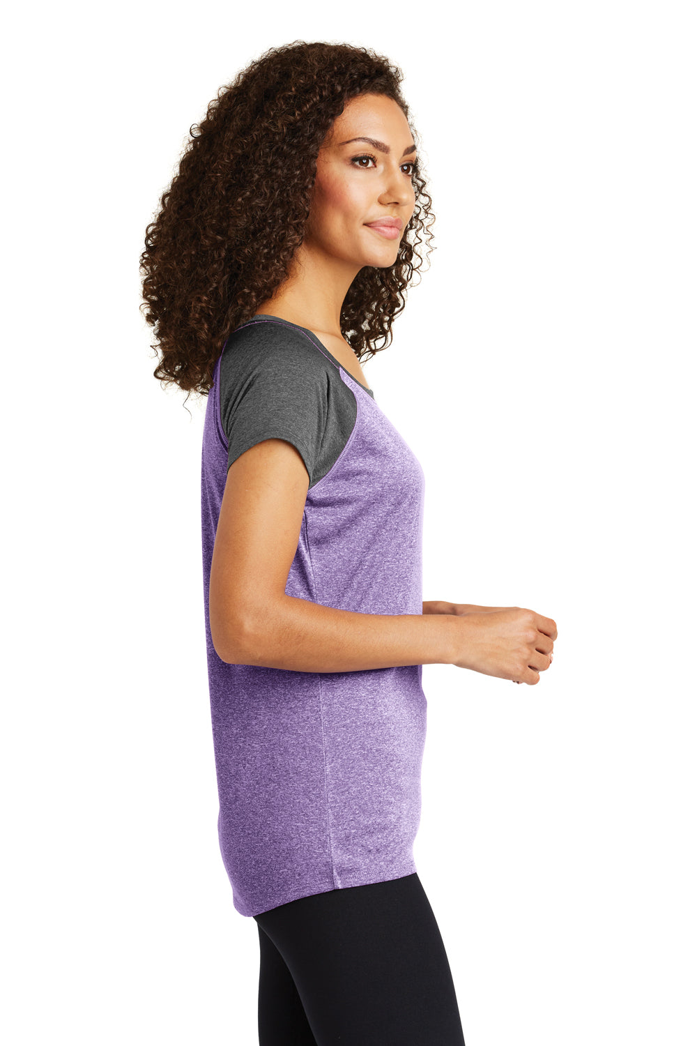 Sport-Tek LST362 Womens Contender Heather Moisture Wicking Short Sleeve Wide Neck T-Shirt Purple/Graphite Grey Side
