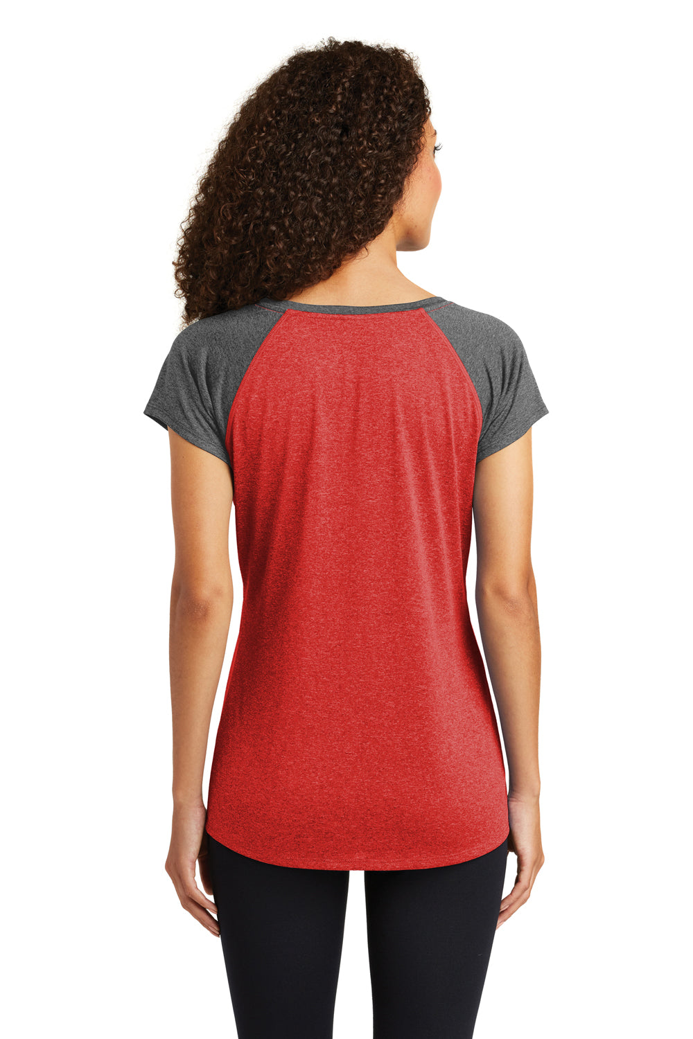 Sport-Tek LST362 Womens Contender Heather Moisture Wicking Short Sleeve Wide Neck T-Shirt Red/Graphite Grey Back