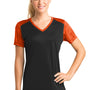 Sport-Tek Womens CamoHex Moisture Wicking Short Sleeve V-Neck T-Shirt - Black/Neon Orange - Closeout