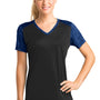 Sport-Tek Womens CamoHex Moisture Wicking Short Sleeve V-Neck T-Shirt - Black/True Royal Blue - Closeout