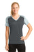 Sport-Tek LST371 Womens CamoHex Moisture Wicking Short Sleeve V-Neck T-Shirt Iron Grey/White Front