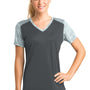 Sport-Tek Womens CamoHex Moisture Wicking Short Sleeve V-Neck T-Shirt - Iron Grey/White - Closeout