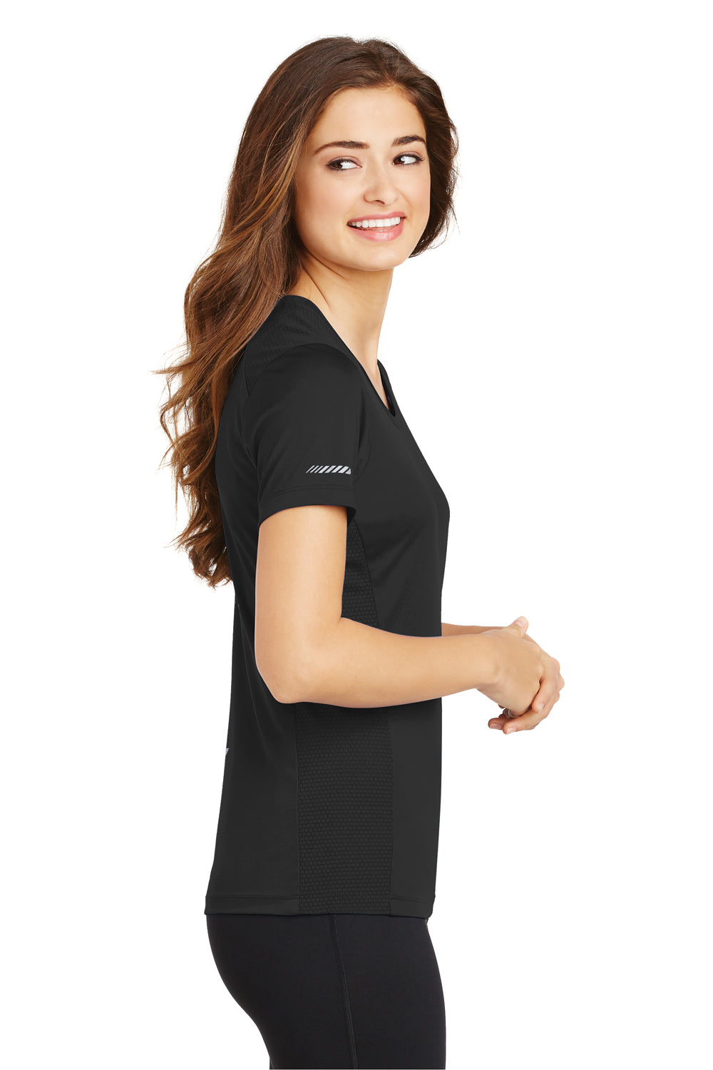 Sport-Tek LST380 Womens Elevate Moisture Wicking Short Sleeve Scoop Neck T-Shirt Black Side