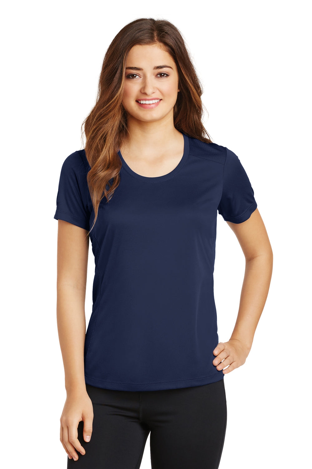 Sport-Tek LST380 Womens Elevate Moisture Wicking Short Sleeve Scoop Neck T-Shirt Navy Blue Front