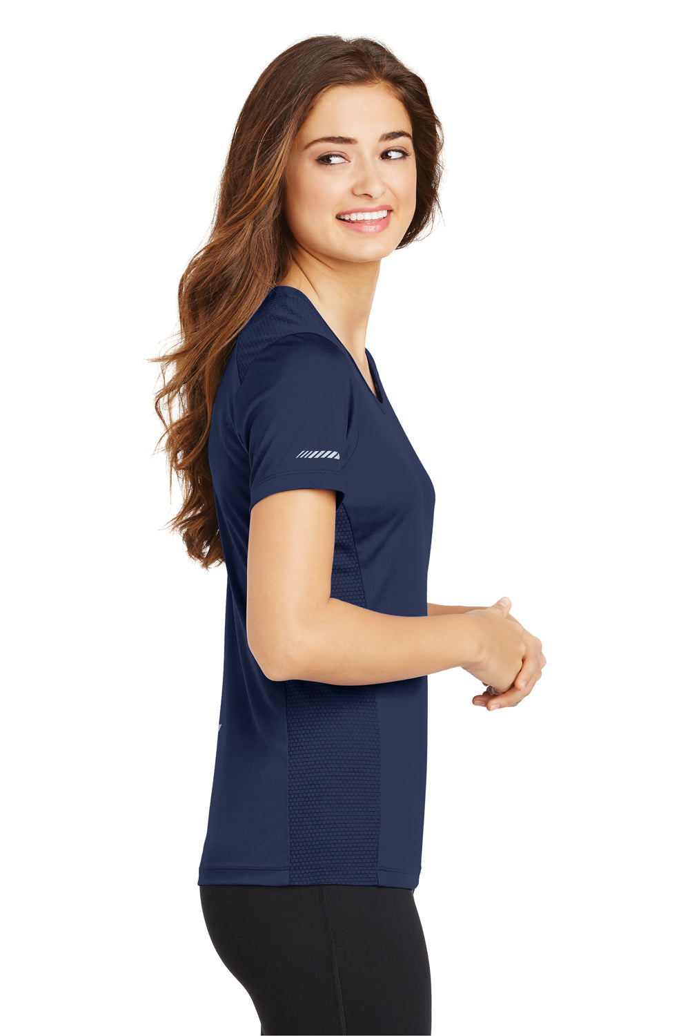 Sport-Tek LST380 Womens Elevate Moisture Wicking Short Sleeve Scoop Neck T-Shirt Navy Blue Side