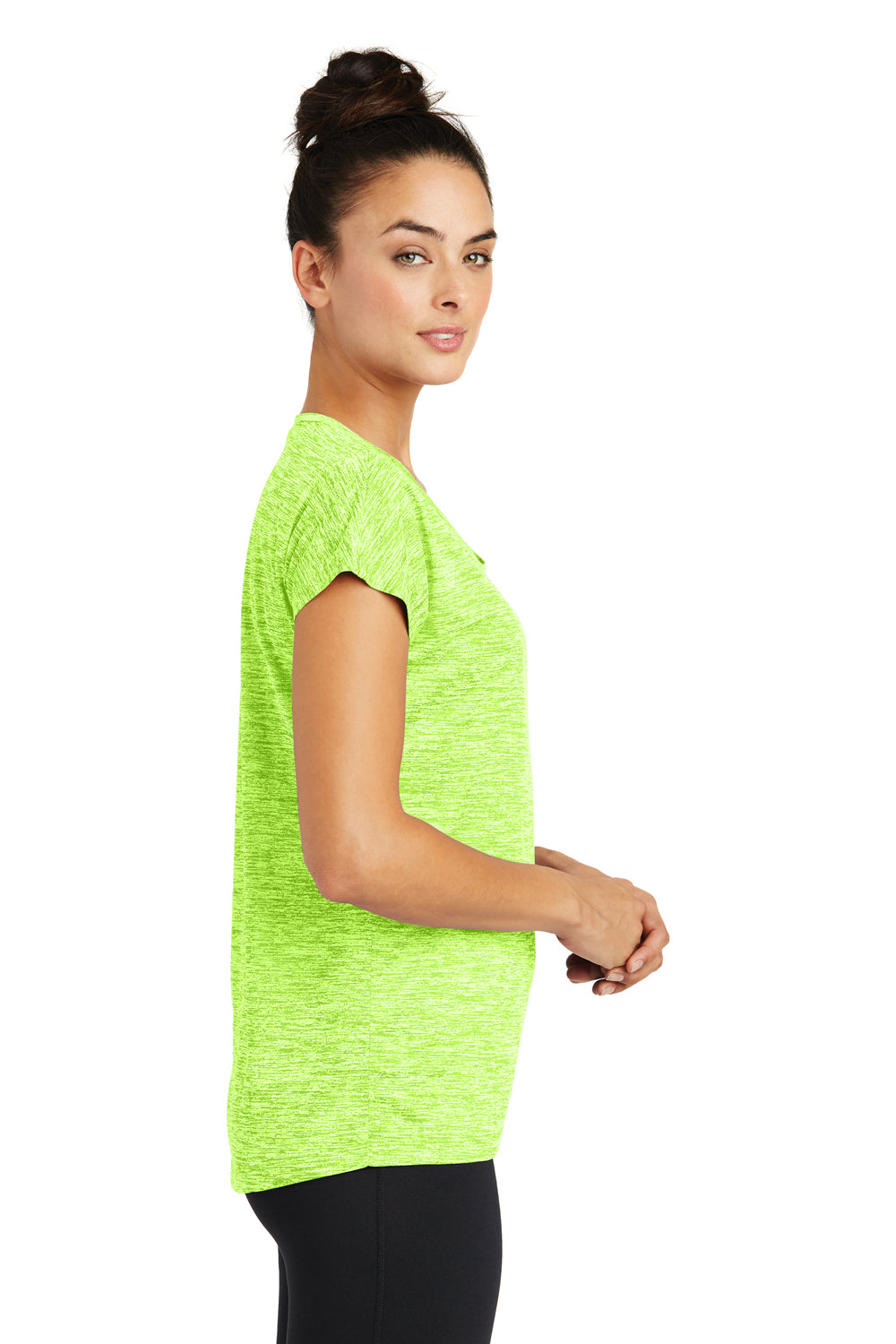 Sport-Tek LST390 Womens Electric Heather Moisture Wicking Short Sleeve Crewneck T-Shirt Lime Green Side