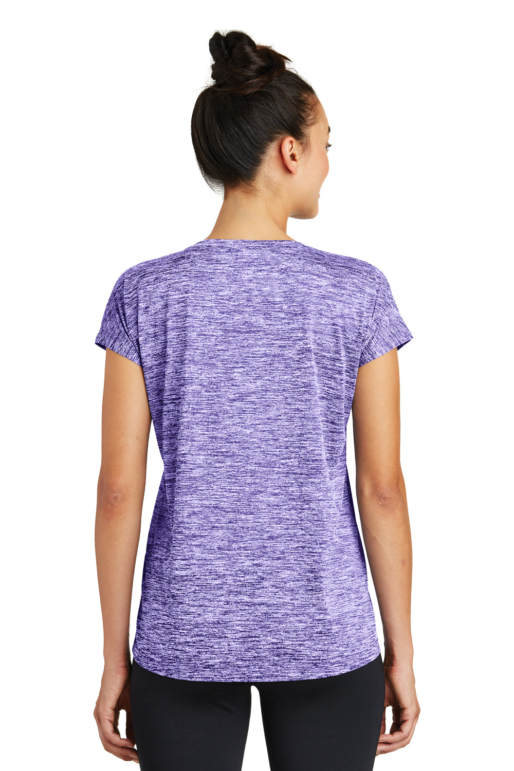 Sport-Tek LST390 Womens Electric Heather Moisture Wicking Short Sleeve Crewneck T-Shirt Purple Back