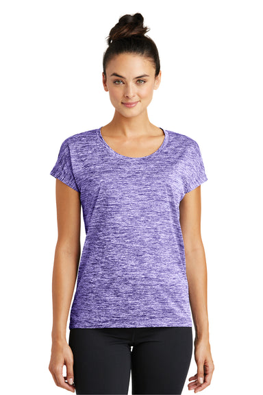 Sport-Tek LST390 Womens Electric Heather Moisture Wicking Short Sleeve Crewneck T-Shirt Purple Front