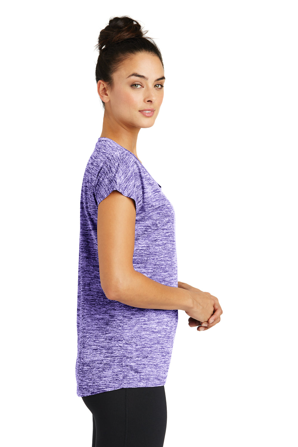 Sport-Tek LST390 Womens Electric Heather Moisture Wicking Short Sleeve Crewneck T-Shirt Purple Side