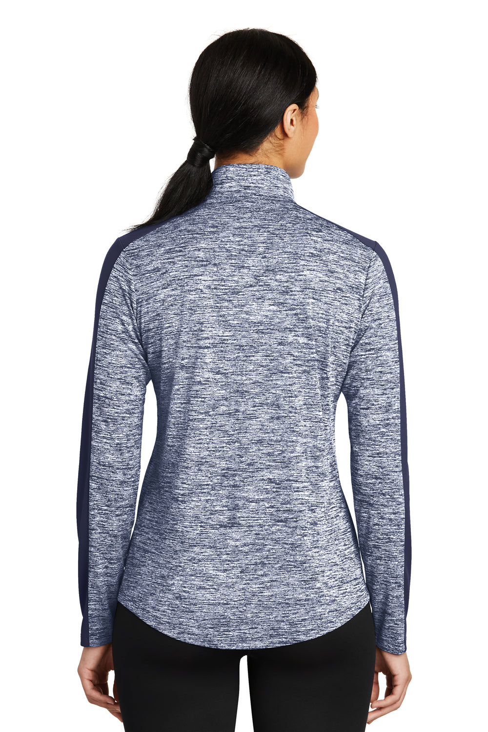 Sport-Tek LST397 Womens Electric Heather Moisture Wicking 1/4 Zip Sweatshirt Navy Blue Back